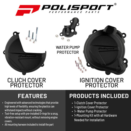 Polisport Clutch and Ignition Cover Protector Kit (Black) - Compatible with BETA RR250/300 (2013-2017) & X_TRAINER 300(2018-2021)