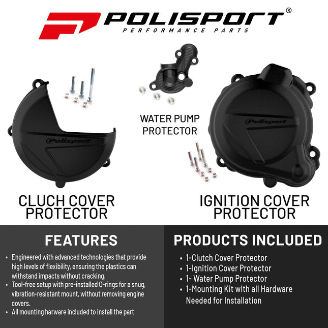 Polisport Clutch and Ignition Cover Protector Kit (Black) - Compatible with BETA RR250/300 (2013-2017) & X_TRAINER 300(2018-2021)