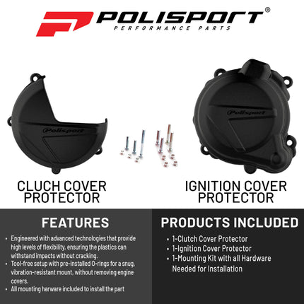 Polisport Clutch and Ignition Cover Protector Kit (Black) - Compatible with BETA RR250/300 (2013-2017) & X_TRAINER 300(2018-2021)