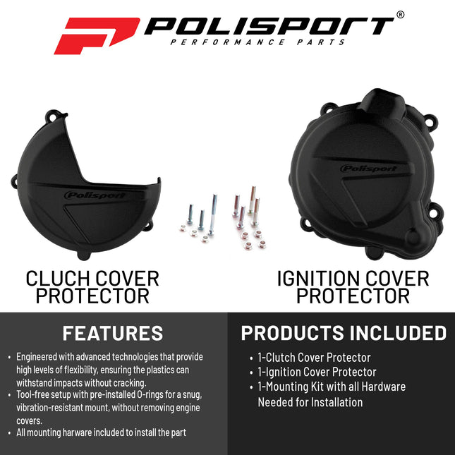 Polisport Clutch and Ignition Cover Protector Kit (Black) - Compatible with BETA RR250/300 (2013-2017) & X_TRAINER 300(2018-2021)