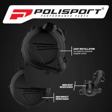 Polisport Clutch and Ignition Cover Protector Kit (Black) - Compatible with BETA RR250/300 (2013-2017) & X_TRAINER 300(2018-2021)
