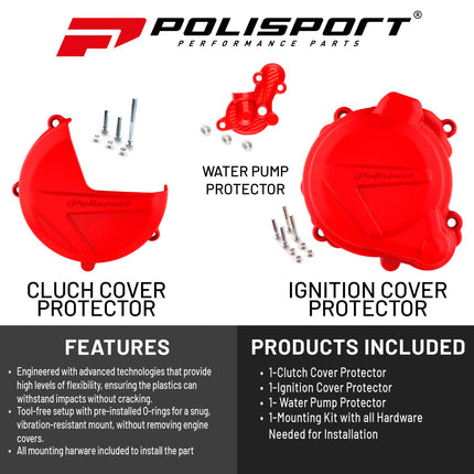 Polisport Clutch and Ignition Cover Protector Kit (Red) - Compatible with BETA RR250/300 (2013-2017) & X_TRAINER 300(2018-2021)