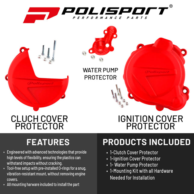 Polisport Clutch and Ignition Cover Protector Kit (Red) - Compatible with BETA RR250/300 (2013-2017) & X_TRAINER 300(2018-2021)