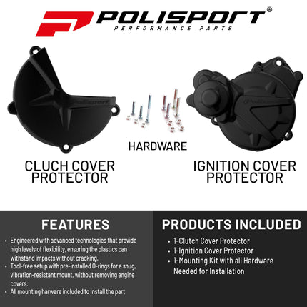 Polisport Clutch and Ignition Cover Protector Kit (Black) - Compatible with GASGAS EC/XC250/300(2017-2020)