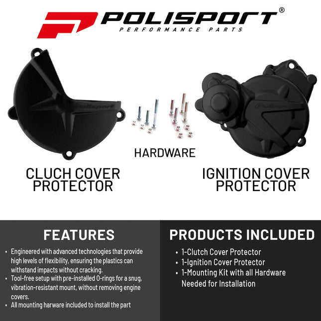 Polisport Clutch and Ignition Cover Protector Kit (Black) - Compatible with GASGAS EC/XC250/300(2017-2020)
