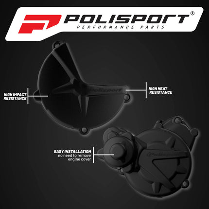 Polisport Clutch and Ignition Cover Protector Kit (Black) - Compatible with GASGAS EC/XC250/300(2017-2020)