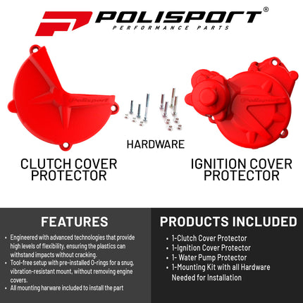 Polisport Clutch and Ignition Cover Protector Kit (Red) - Compatible with GASGAS EC/XC250/300(2017-2020)