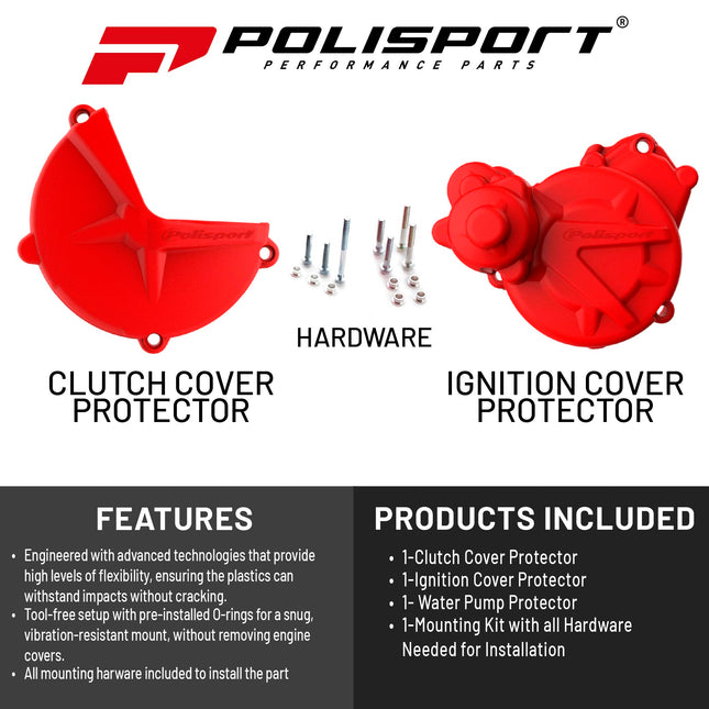 Polisport Clutch and Ignition Cover Protector Kit (Red) - Compatible with GASGAS EC/XC250/300(2017-2020)