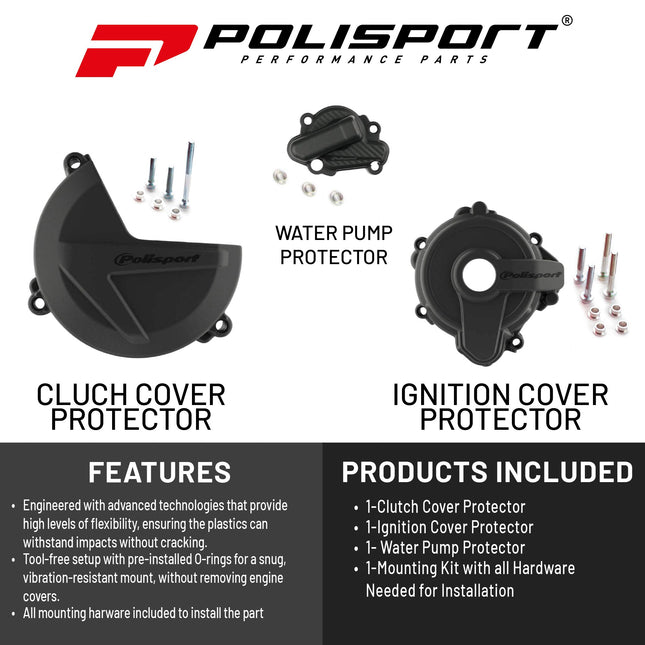 Polisport Motocross Motorcycles (MX) Engine Covers Protector Kit for Sherco SE 250 SE 300 Motorcycles (2014-2022) Dirt Bikes - OEM-Quality, Superior Fit, Enhanced Flexibility, and Lasting Durability