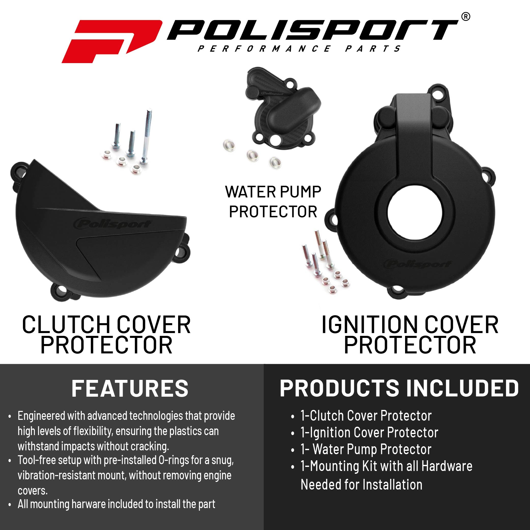 Polisport Clutch and Ignition Cover Protector Kit (Black) - Compatible with Sherco SE-F 250/300 (2014-2022)