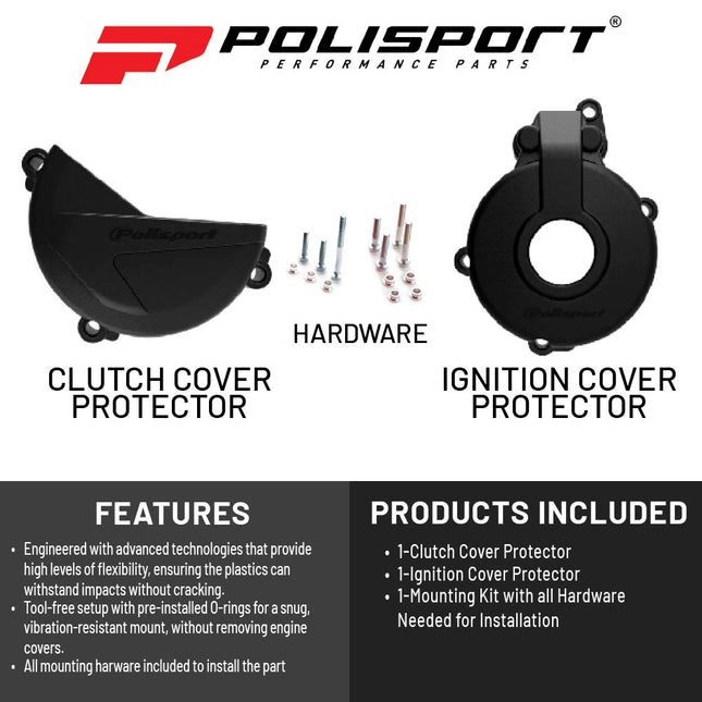Polisport Clutch and Ignition Cover Protector Kit (Black) - Compatible with Sherco SE-F 250/300 (2014-2022)