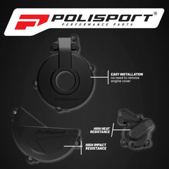 Polisport Clutch and Ignition Cover Protector Kit (Black) - Compatible with Sherco SE-F 250/300 (2014-2022)