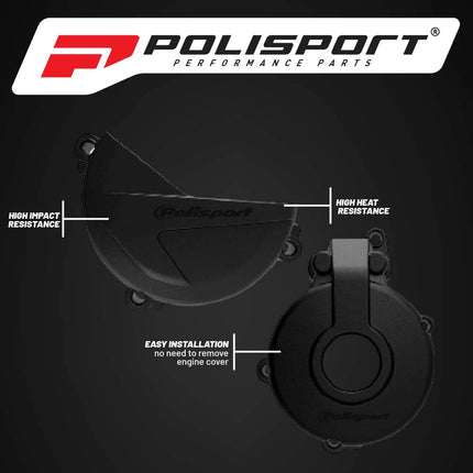 Polisport Clutch and Ignition Cover Protector Kit (Black) - Compatible with Sherco SE-F 250/300 (2014-2022)