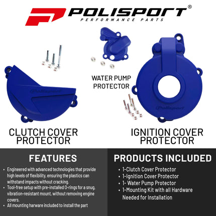 Polisport Clutch and Ignition Cover Protector Kit (Blue) - Compatible with Sherco SE-F 250/300 (2014-2022)