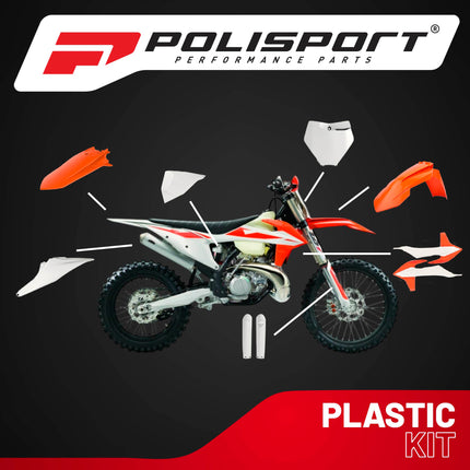 Polisport Motocross (MX) Replica Plastic Kit for KTM XC/XC-F-W (2019–2022) Dirt Bike – OEM Quality, Durable, Flexible & Perfect Fit – White/Orange
