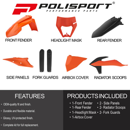 Polisport Motocross (MX) Replica Plastic Enduro Kit for KTM EXC/EXC-F/XC-W/XCF-W (2020-23) Dirt Bike