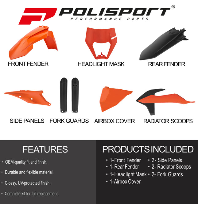 Polisport Motocross (MX) Replica Plastic Enduro Kit for KTM EXC/EXC-F/XC-W/XCF-W (2020-23) Dirt Bike