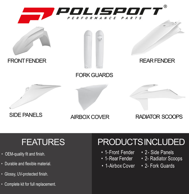 Polisport Motocross (MX) Replica Plastic Enduro Kit for KTM EXC/EXC-F/XC-W/XCF-W (2020-2023) Dirt Bike