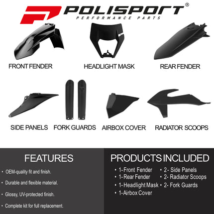 Polisport Motocross (MX) Replica Plastic Enduro Kit for KTM EXC/EXC-F/XC-W/XCF-W (2020-2023) Dirt Bike