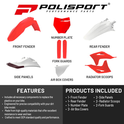 Polisport Motocross (MX) Replica Plastic Kit for GASGAS EC/EC-F (2021–2023) Dirt Bike – OEM Quality, Durable, Flexible & Perfect Fit – Red/White/Black