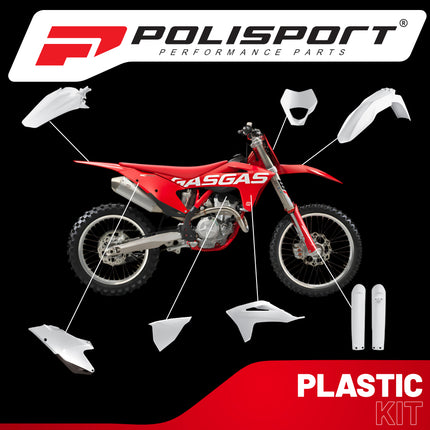 Polisport Motocross (MX) Replica Plastic Enduro Kit for GASGAS EC & EC-F (2021–2023) Dirt Bike – OEM Quality, Durable, Flexible & Perfect Fit – White