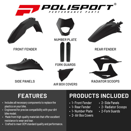 Polisport Full Enduro Replica Plastic Kit GasGas EC/EC-F (2021-2023) - OEM Black