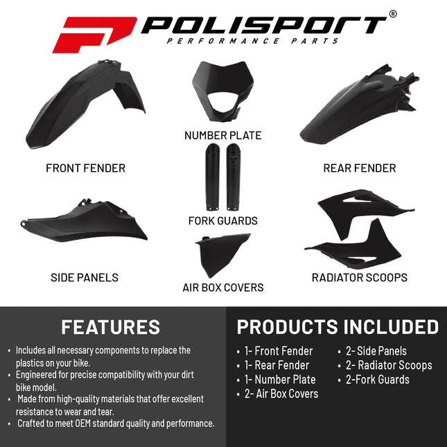 Polisport Full Enduro Replica Plastic Kit GasGas EC/EC-F (2021-2023) - OEM Black