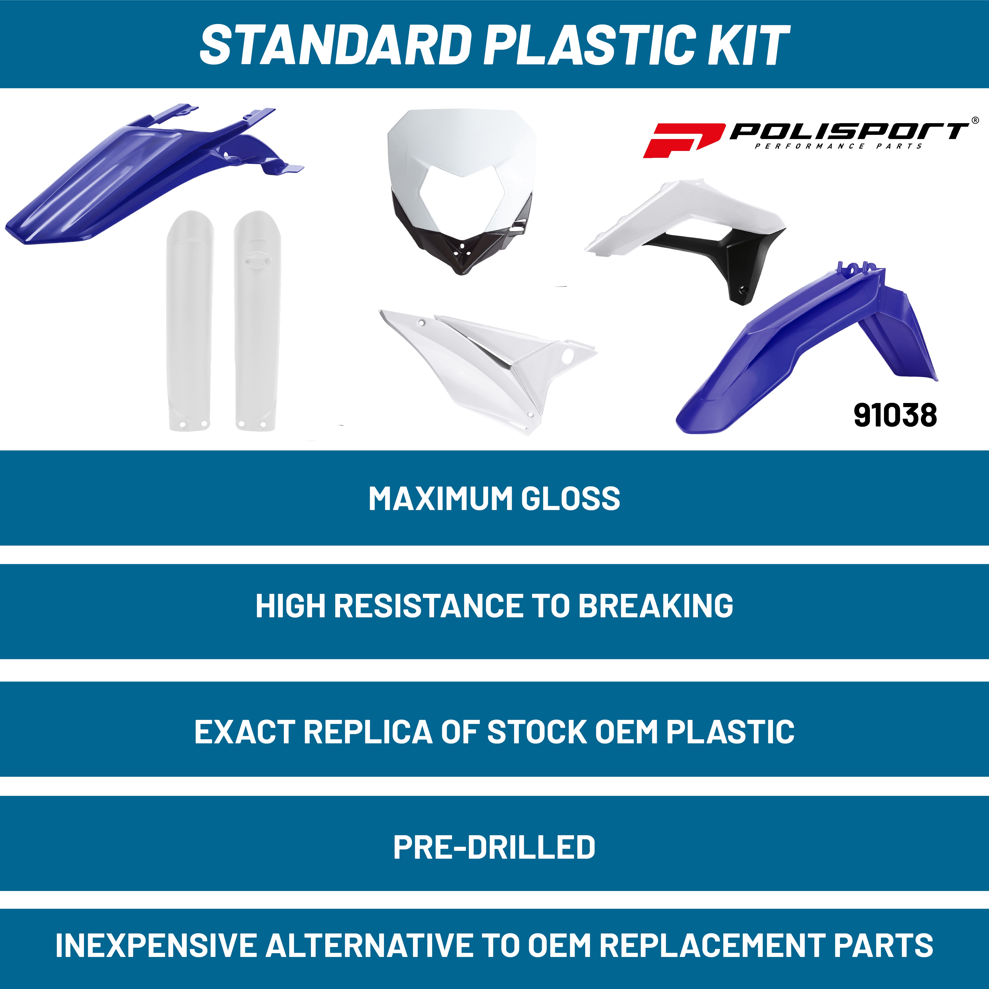 Polisport Full Plastic Kit for SE/SE-F (2017-2023) OEM Quality Restyling Kit with Superior Fit, Flexibility, and Durability (Blue/White)