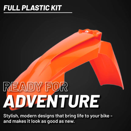 Polisport Motocross (MX) Replica Plastic Kit for KTM EXC/EXC-F & XC-W/XCF-W (2020–2023) Dirt Bike – OEM Quality, Durable, Flexible & Perfect Fit – Black/Orange