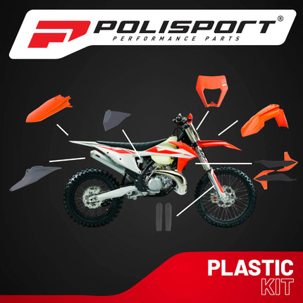 Polisport Motocross (MX) Replica Plastic Kit for KTM EXC/EXC-F & XC-W/XCF-W (2020–2023) Dirt Bike – OEM Quality, Durable, Flexible & Perfect Fit – Black/Orange