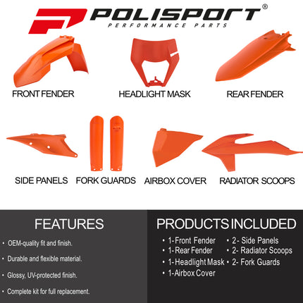 Polisport Motocross (MX) Replica Plastic Enduro Kit for KTM EXC/EXC-F/XC-W/XCF-W (2020-2023) Dirt Bike