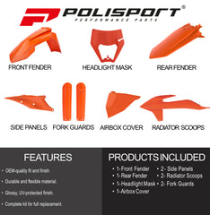 Polisport Motocross (MX) Replica Plastic Enduro Kit for KTM EXC/EXC-F/XC-W/XCF-W (2020-2023) Dirt Bike