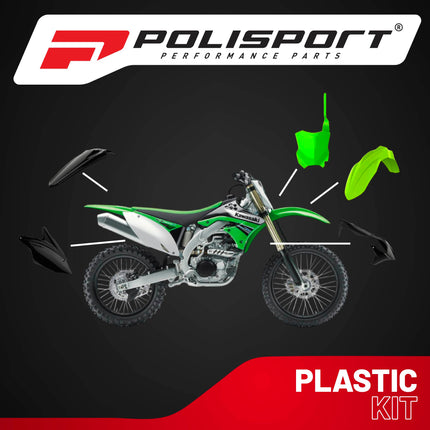 Polisport Motocross (MX) Replica Plastic Kit for Kawasaki KXF450 (2017–2018) Dirt Bike – OEM Quality, Durable, Flexible & Perfect Fit – FLO Yellow/Black