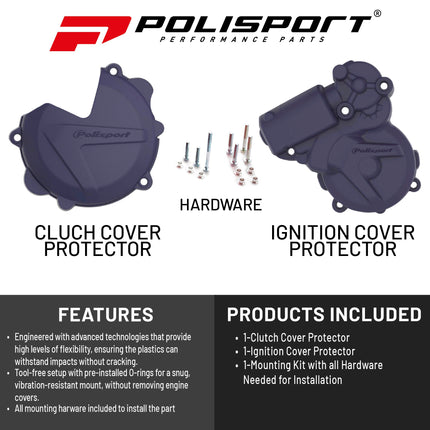 Polisport Clutch and Ignition Cover Protector Kit (Blue) - Compatible with Husquvarna TE250/300(17-20)