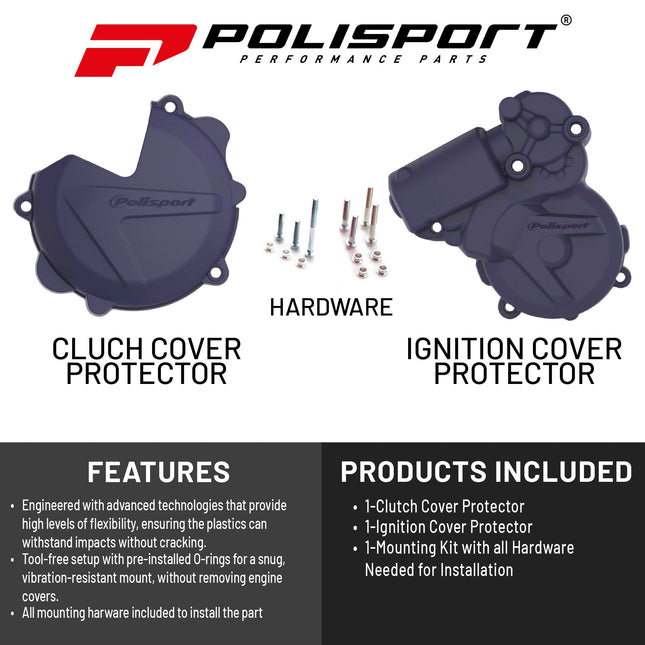 Polisport Clutch and Ignition Cover Protector Kit (Blue) - Compatible with Husquvarna TE250/300(17-20)