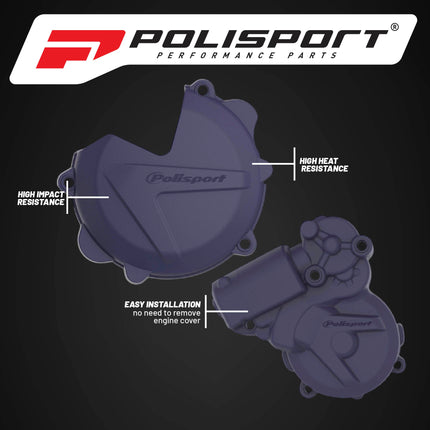 Polisport Clutch and Ignition Cover Protector Kit (Blue) - Compatible with Husquvarna TE250/300(17-20)