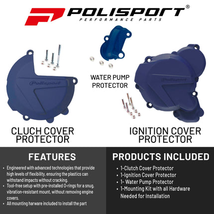 Polisport Clutch and Ignition Cover Protector Kit (Blue) - Compatible with Husquvarna TE250/300(13-16)