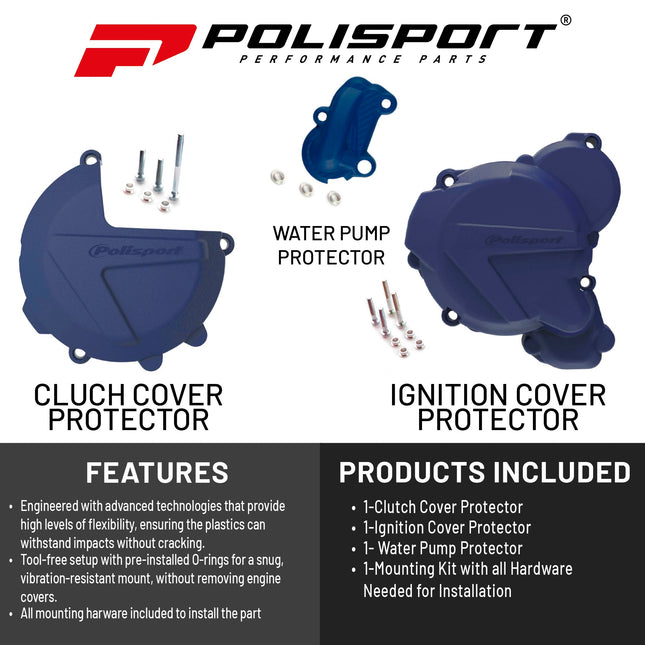 Polisport Clutch and Ignition Cover Protector Kit (Blue) - Compatible with Husquvarna TE250/300(13-16)