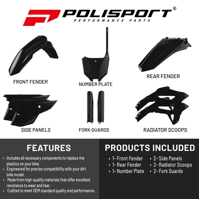 Polisport MX Plastic Kit for Honda CRF 250R (2022–2024), OEM, Black