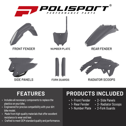 Polisport MX Plastic Kit for Honda CRF 250R (2022–2024), OEM, Nardo Grey