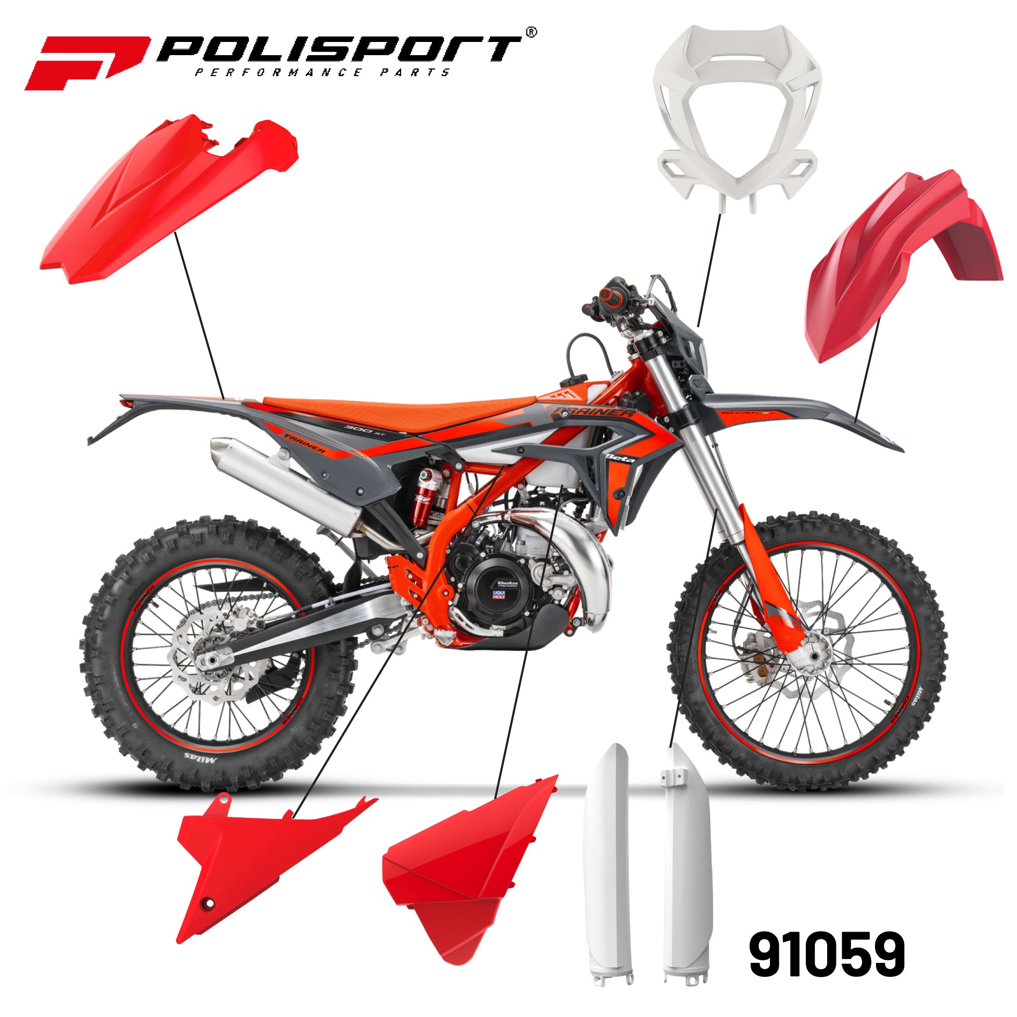 Polisport Full Replica Plastic Kit Beta X-Trainer (2020-2022) - OEM Red/White