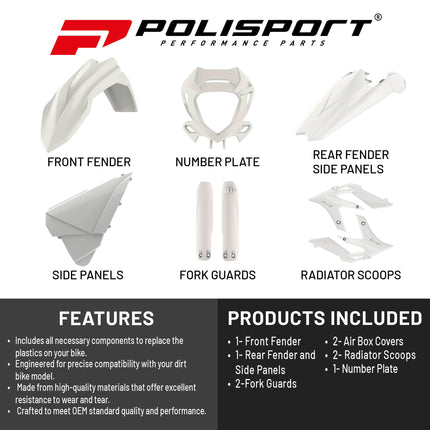Polisport Motocross (MX) Replica Plastic Kit for BETA X-Trainer (2020–2022) Dirt Bike – OEM Quality, Durable, Flexible & Perfect Fit – White