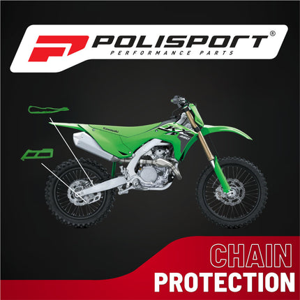 Polisport Motocross Motorcycles (MX) Chain Guide & Chain Slider for Kawasaki KX250F (2021-25) and KX450F (2019-25) Dirt Bikes - OEM Quality TPU Chain Guide & Slider, Durable, Easy to Install, Green