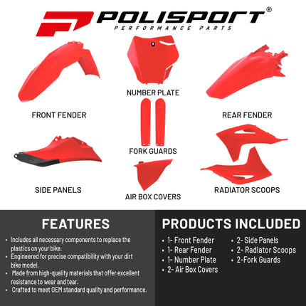 Polisport Motocross (MX) Replica Plastic Kit for GasGas EX/EX-F (2022-23) Dirt Bike – OEM Quality, Durable, Flexible & Perfect Fit – Red