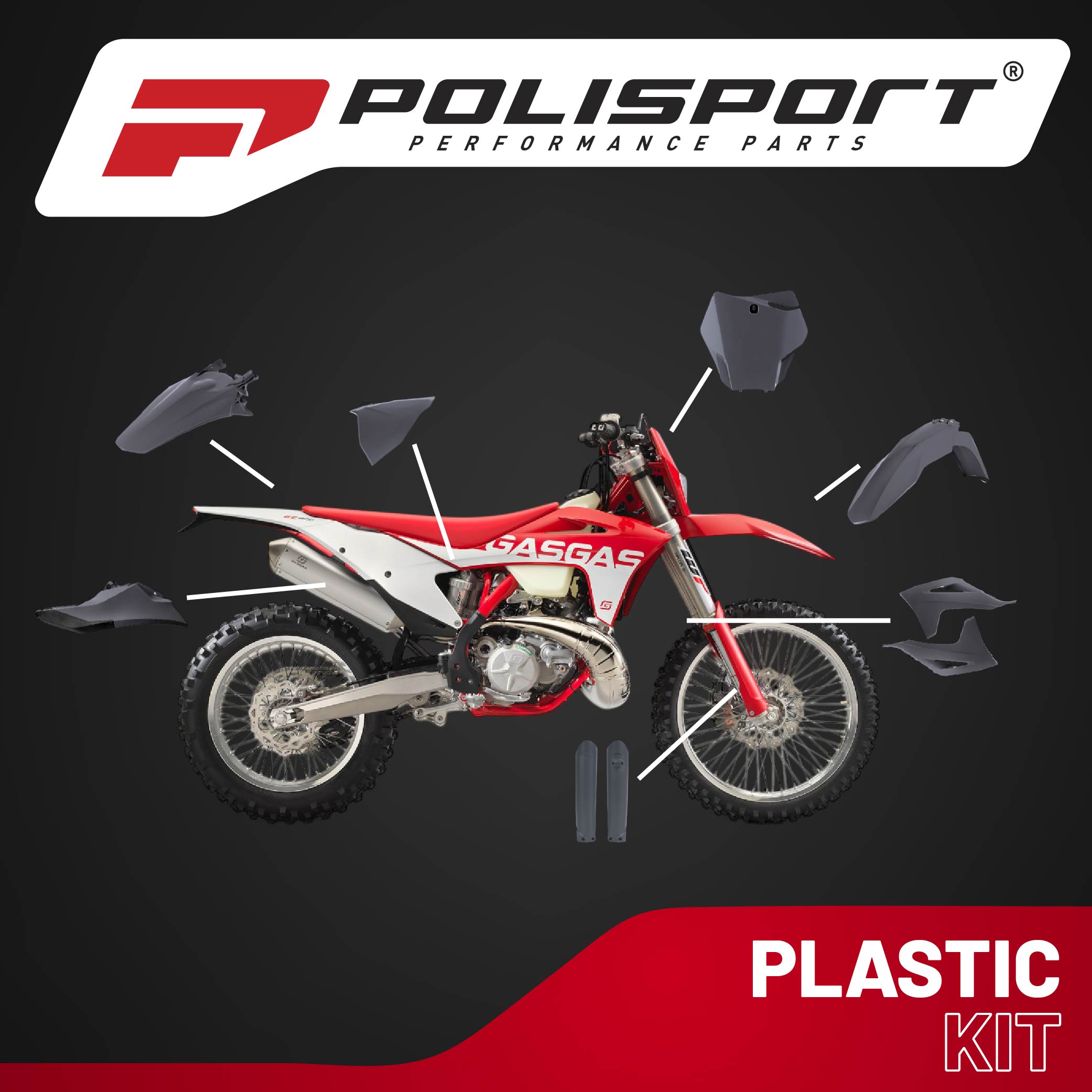 Polisport Motocross (MX) Replica Plastic Kit for GASGAS EC/EC-F 250 &EC/EC-F 300 (2021–2022) Dirt Bike – OEM Quality, Durable, Flexible & Perfect Fit – Nardo Grey