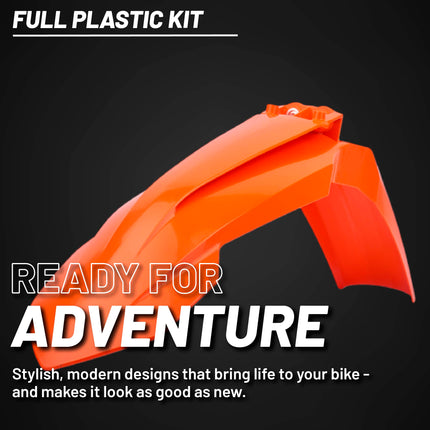 Polisport Motocross (MX) Replica Plastic Kit for KTM XC/XC-F (2019-22) Dirt Bike – OEM Quality, Durable, Flexible & Perfect Fit – Orange/White/Black