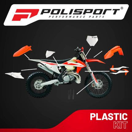 Polisport Motocross (MX) Replica Plastic Kit for KTM XC/XC-F (2019-22) Dirt Bike – OEM Quality, Durable, Flexible & Perfect Fit – Orange/White/Black