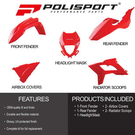 Polisport Motocross (MX) Restyling Kit for Beta RR 2T/4T (2018-2019) Dirt Bike – OEM Quality, Durable, Flexible & Perfect Fit – Red