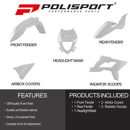 Polisport Motocross (MX) Restyling Kit for Beta RR 2T/4T (2018-2019) Dirt Bike – OEM Quality, Durable, Flexible & Perfect Fit – White
