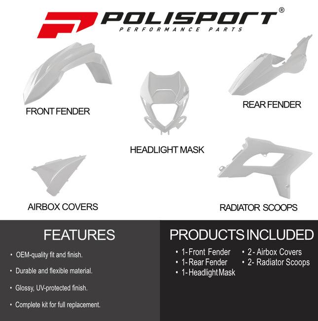 Polisport Motocross (MX) Restyling Kit for Beta RR 2T/4T (2018-2019) Dirt Bike – OEM Quality, Durable, Flexible & Perfect Fit – White